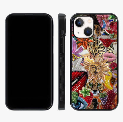 Beaded Fashion Jungle Glass Case displayed upright for full design visibility and premium finish.