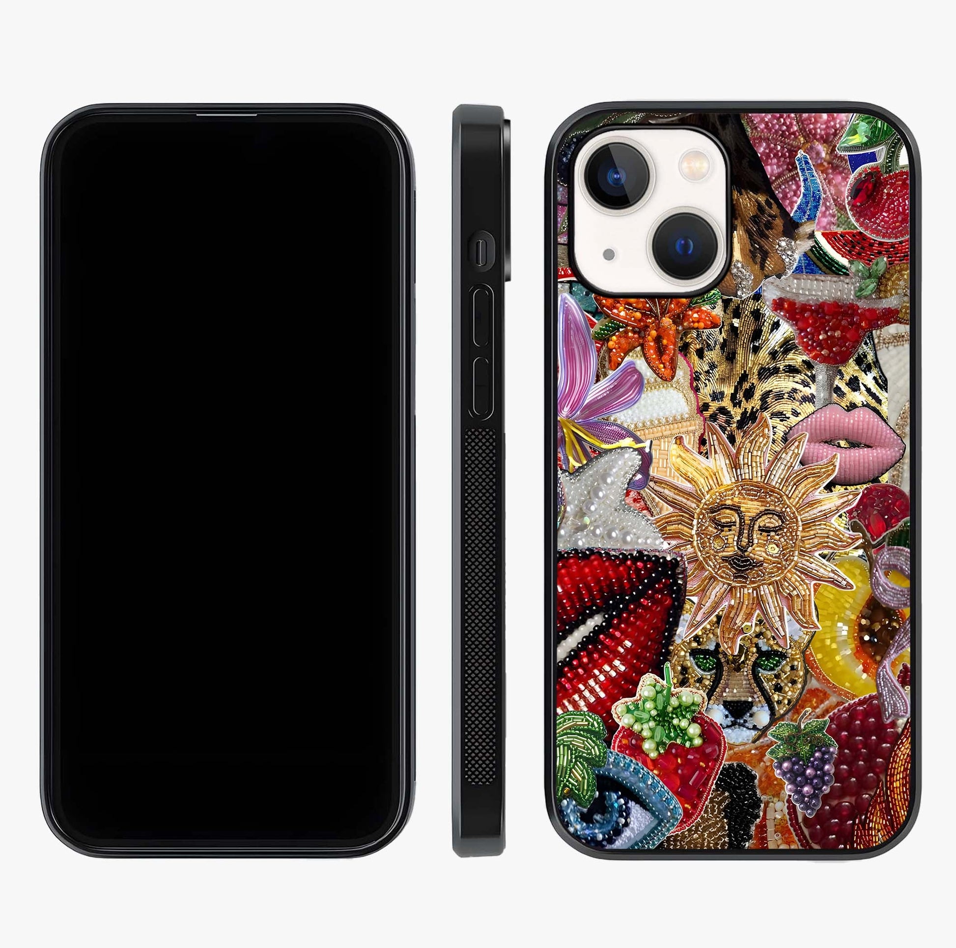 Beaded Fashion Jungle Glass Case displayed upright for full design visibility and premium finish.