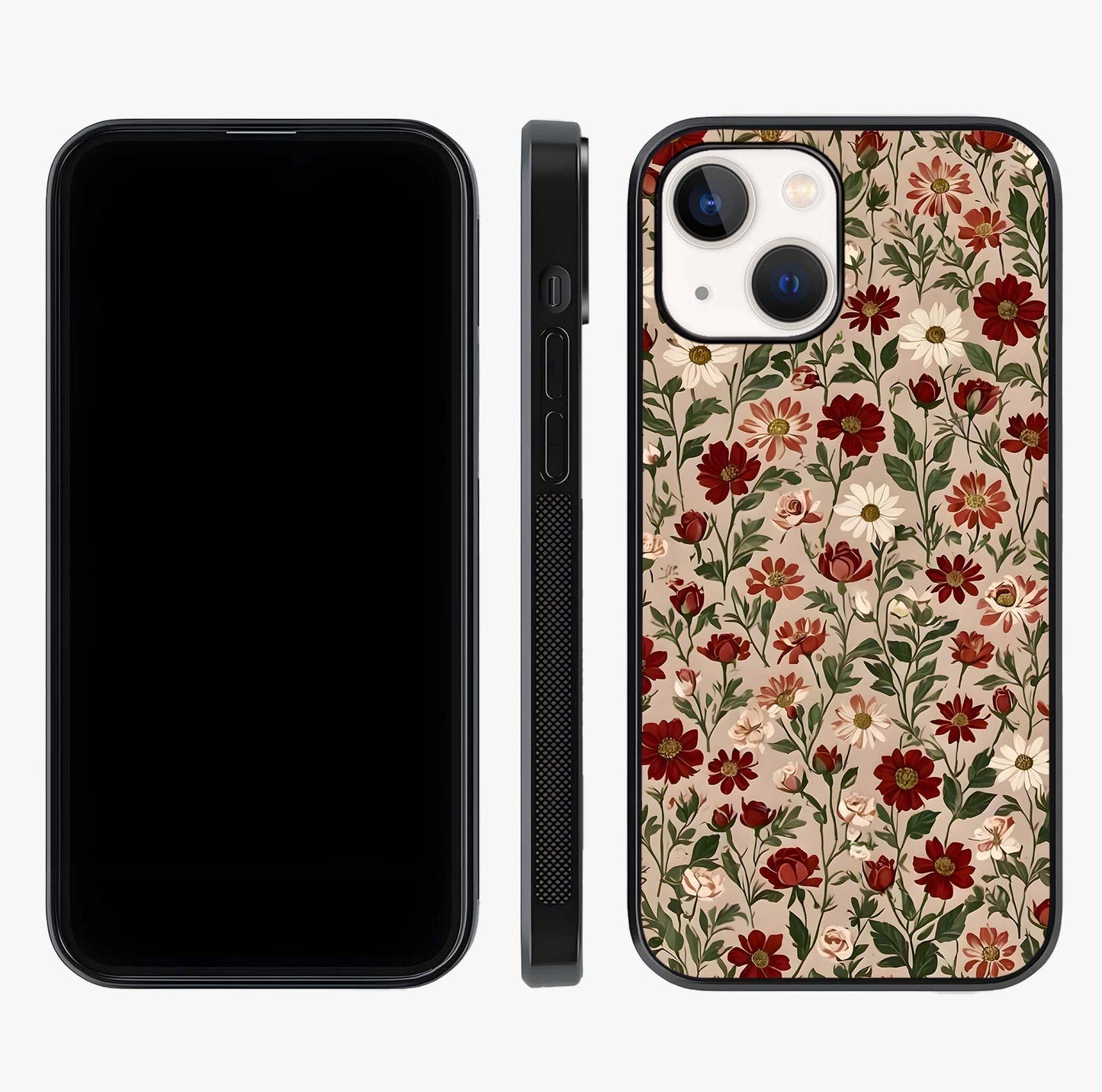 Biege Flower With Leaf Glass Case displayed upright for full design visibility and premium finish.