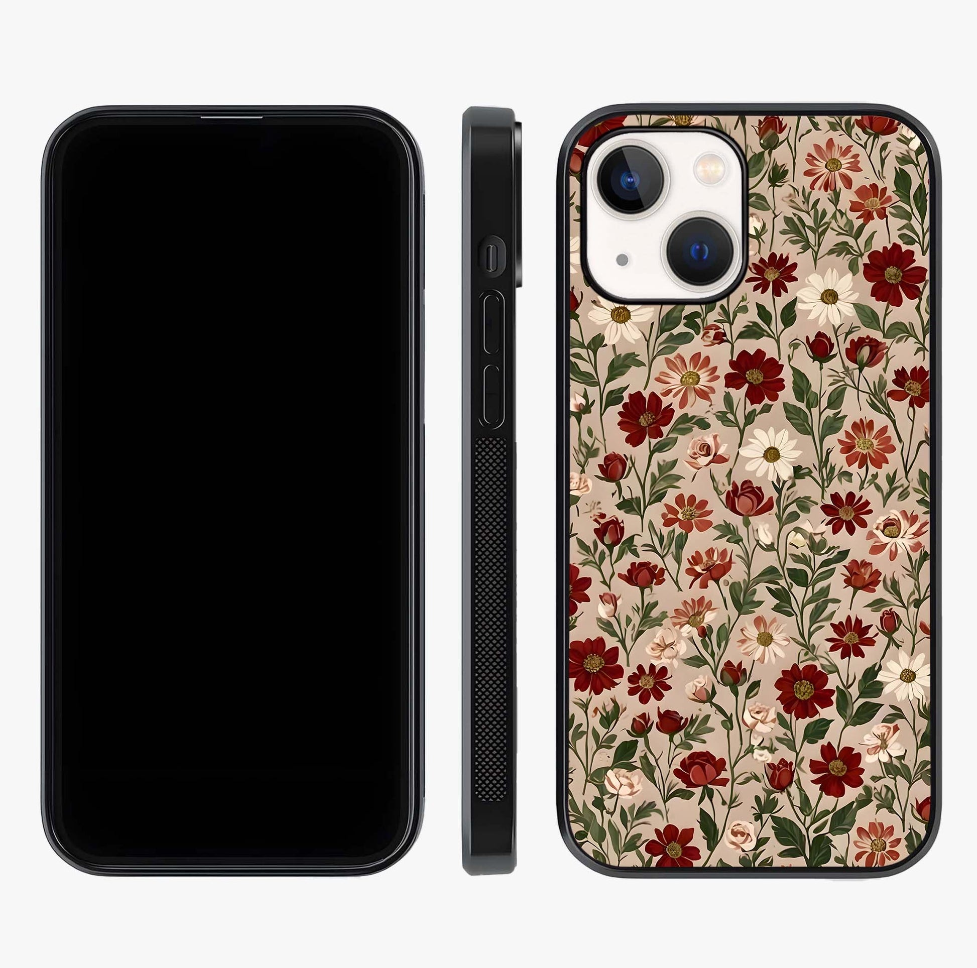 Biege Flower With Leaf Glass Case displayed upright for full design visibility and premium finish.
