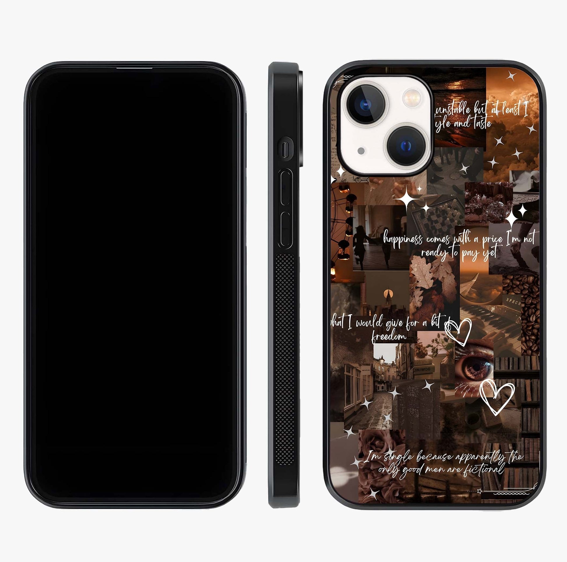 Bittersweet Aesthetic Chaos Glass Case displayed upright for full design visibility and premium finish.
