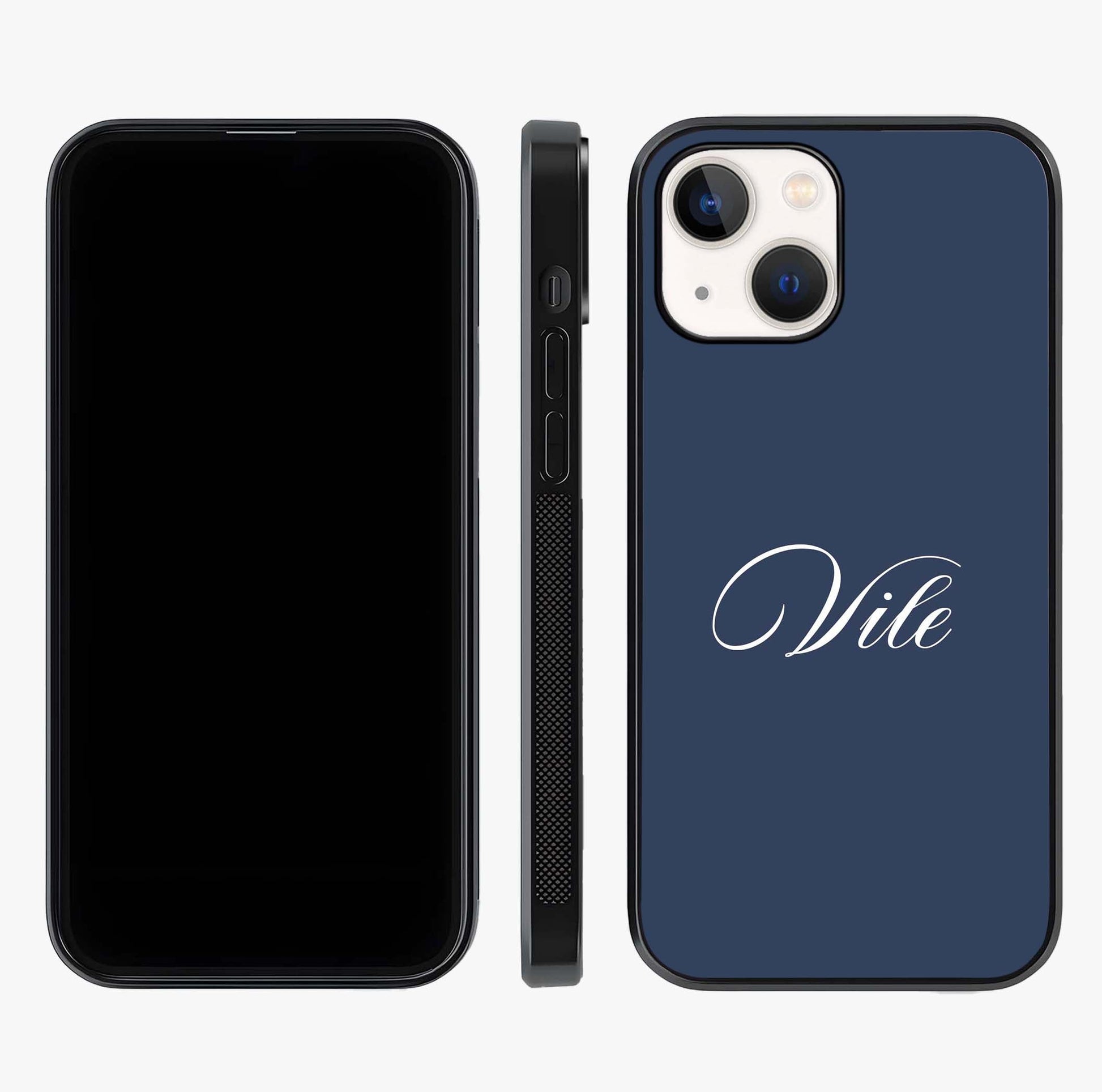 Blue Background Personalized Custom Name Glass Case displayed upright for full design visibility and premium finish.