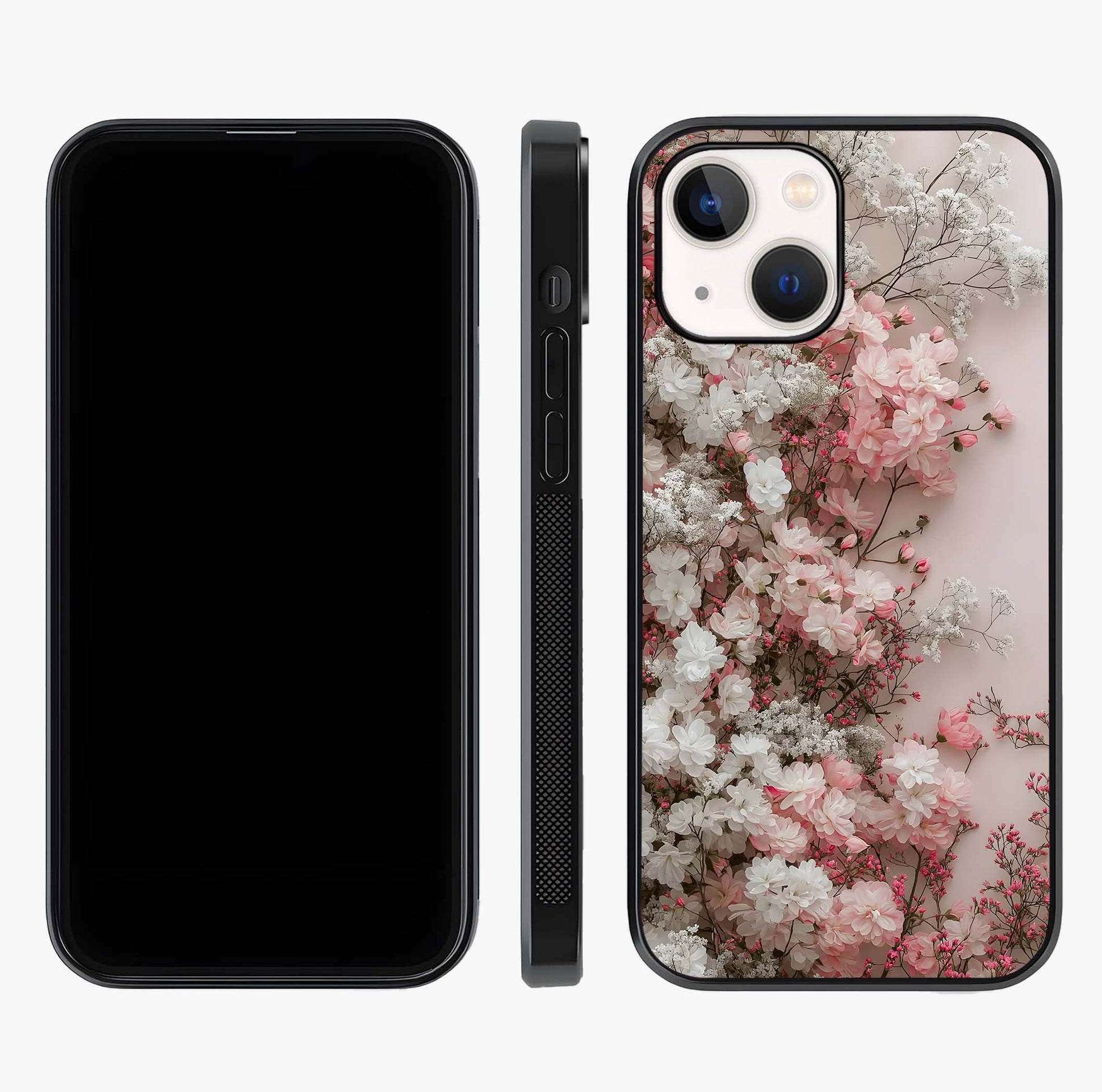 Blush Blossom Cloud Glass Case displayed upright for full design visibility and premium finish.