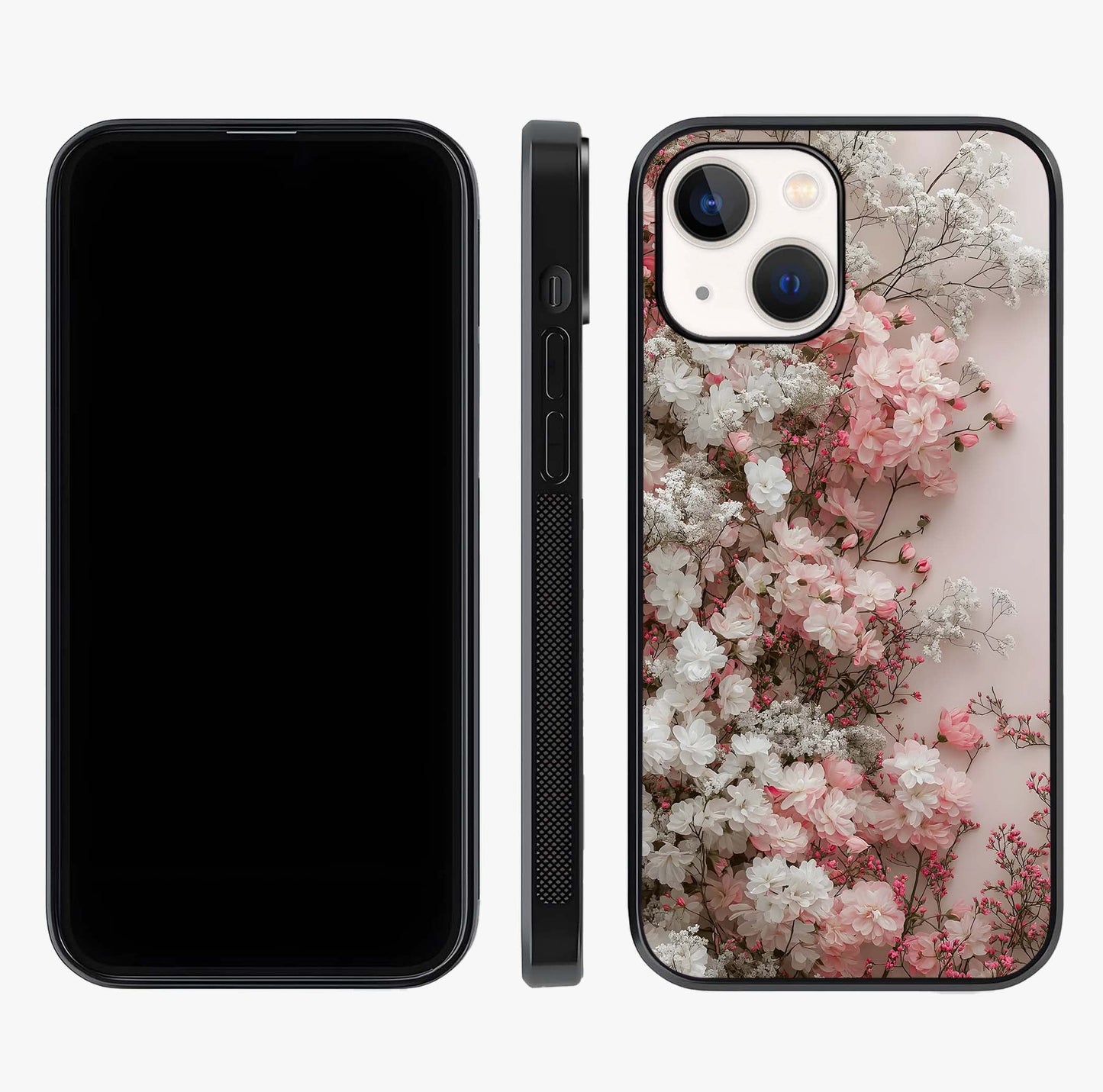 Blush Blossom Cloud Glass Case displayed upright for full design visibility and premium finish.