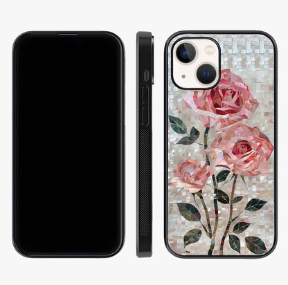 Blush Mosaic Bloom Glass Case displayed upright for full design visibility and premium finish.