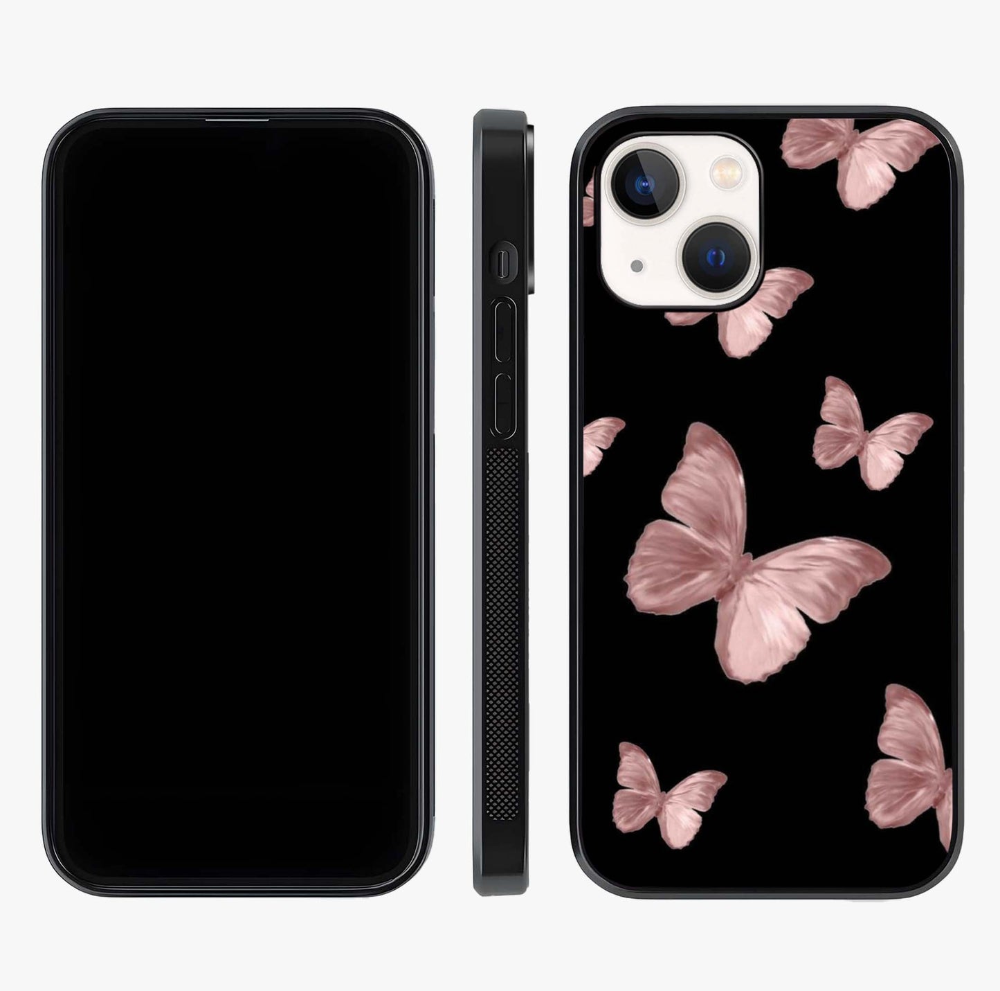 Butterfly Pattern Glass Case displayed upright for full design visibility and premium finish.