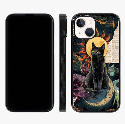 Celestial Black Cat Glass Case displayed upright for full design visibility and premium finish.
