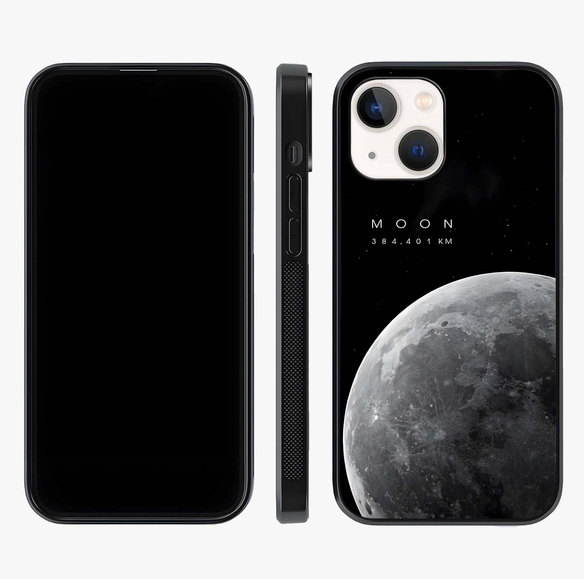Cosmic Moon Glow Glass Case displayed upright for full design visibility and premium finish.