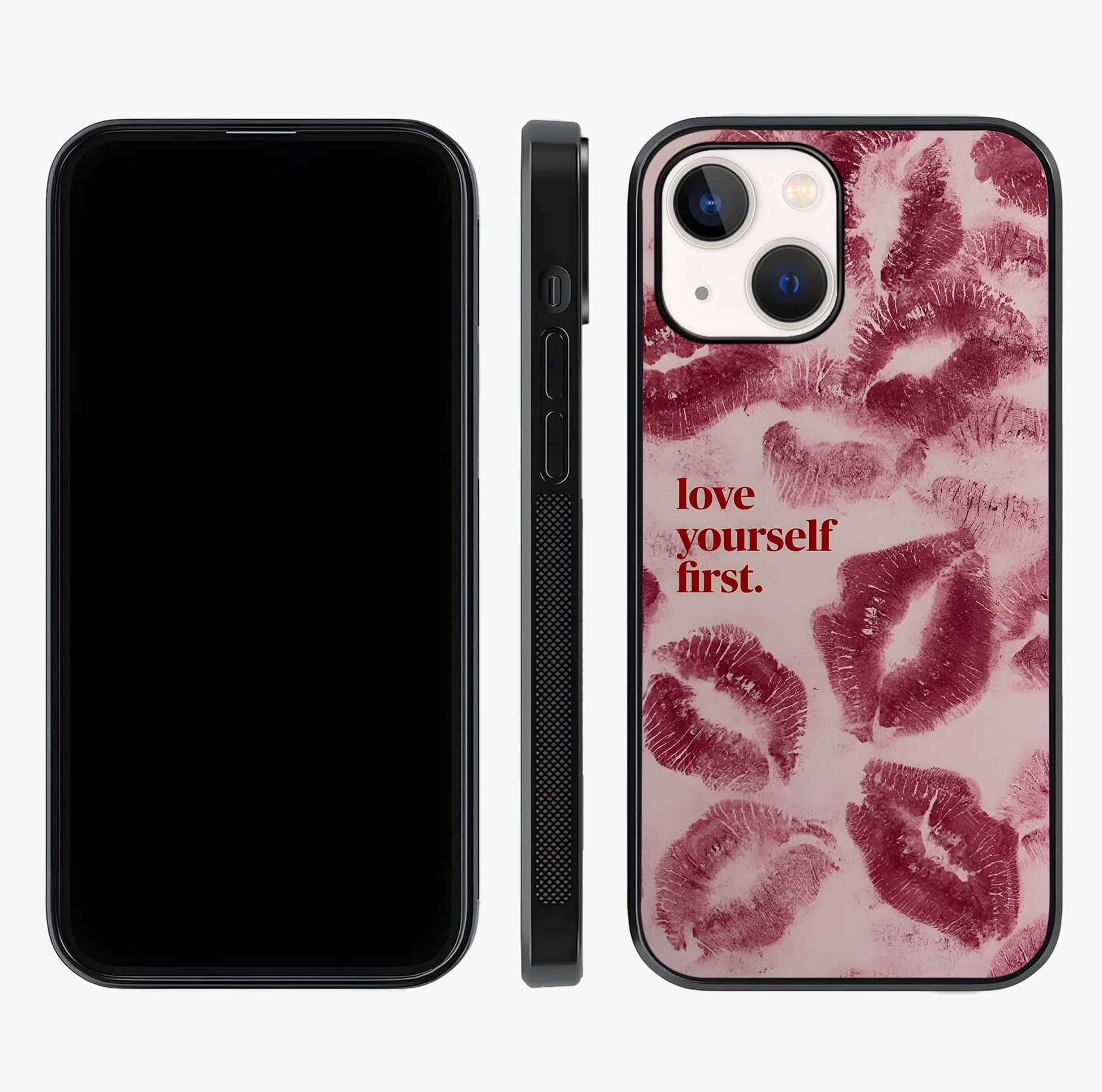 Crimson Kiss Love Glass Case displayed upright for full design visibility and premium finish.