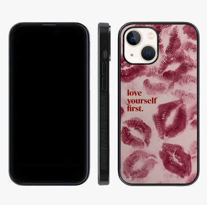 Crimson Kiss Love Glass Case displayed upright for full design visibility and premium finish.