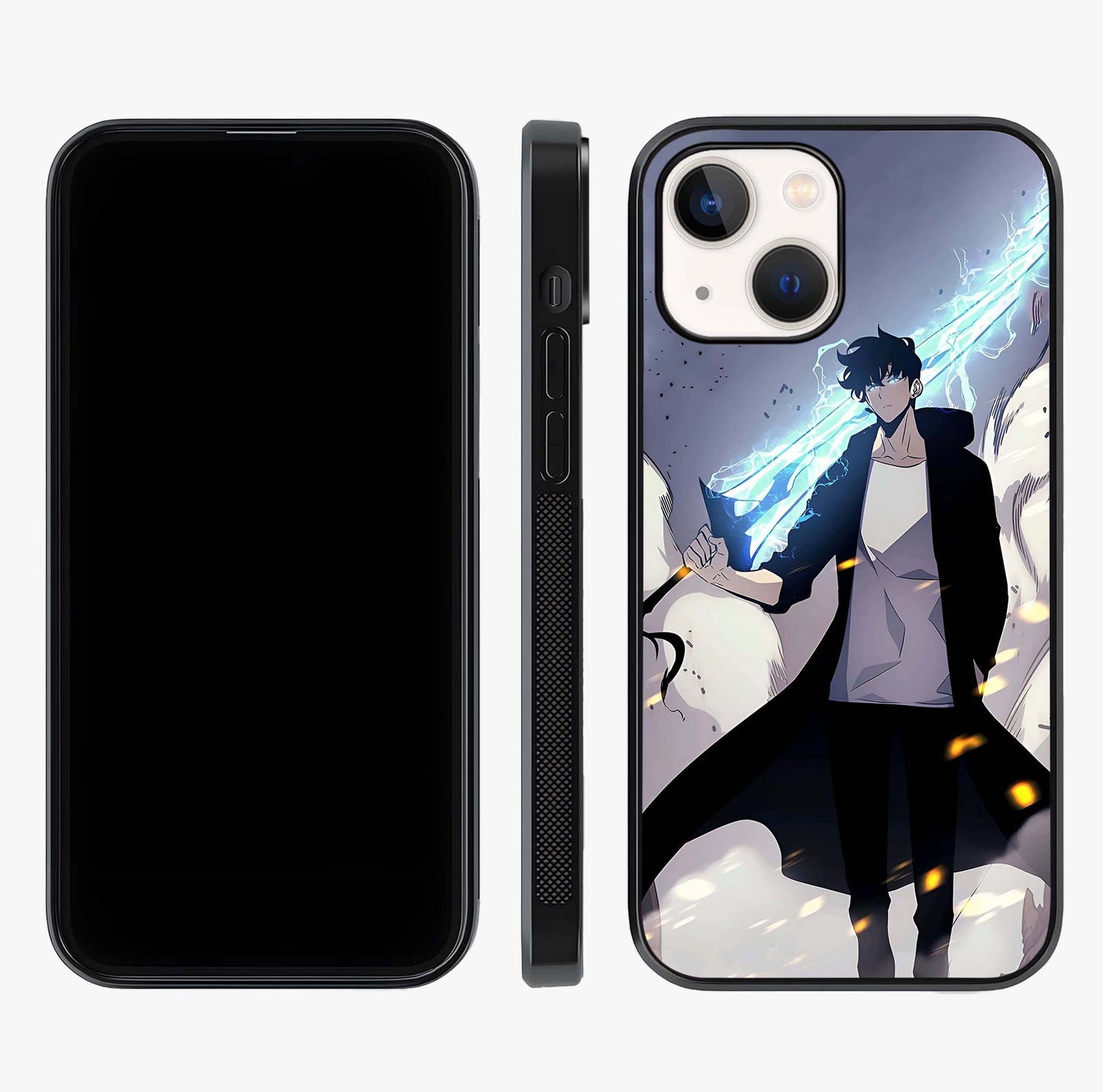 Dark Lightning Anime Warrior Glass Case displayed upright for full design visibility and premium finish.