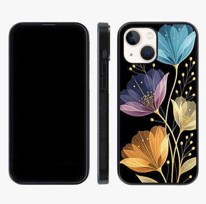Delicate Multicolor Flowers Glass Case displayed upright for full design visibility and premium finish.