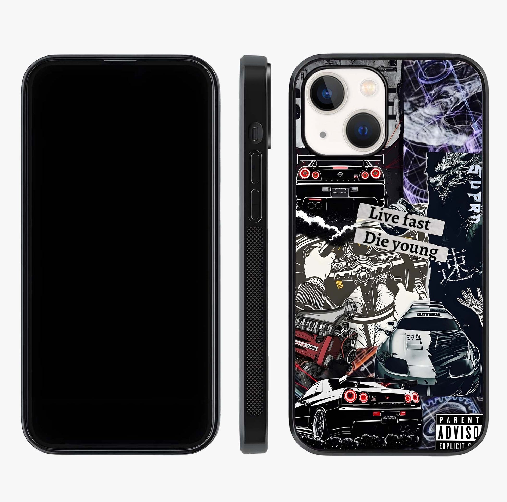 Die Young Glass Case displayed upright for full design visibility and premium finish.