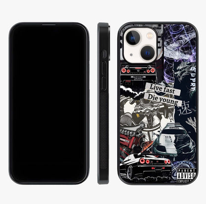 Die Young Glass Case displayed upright for full design visibility and premium finish.
