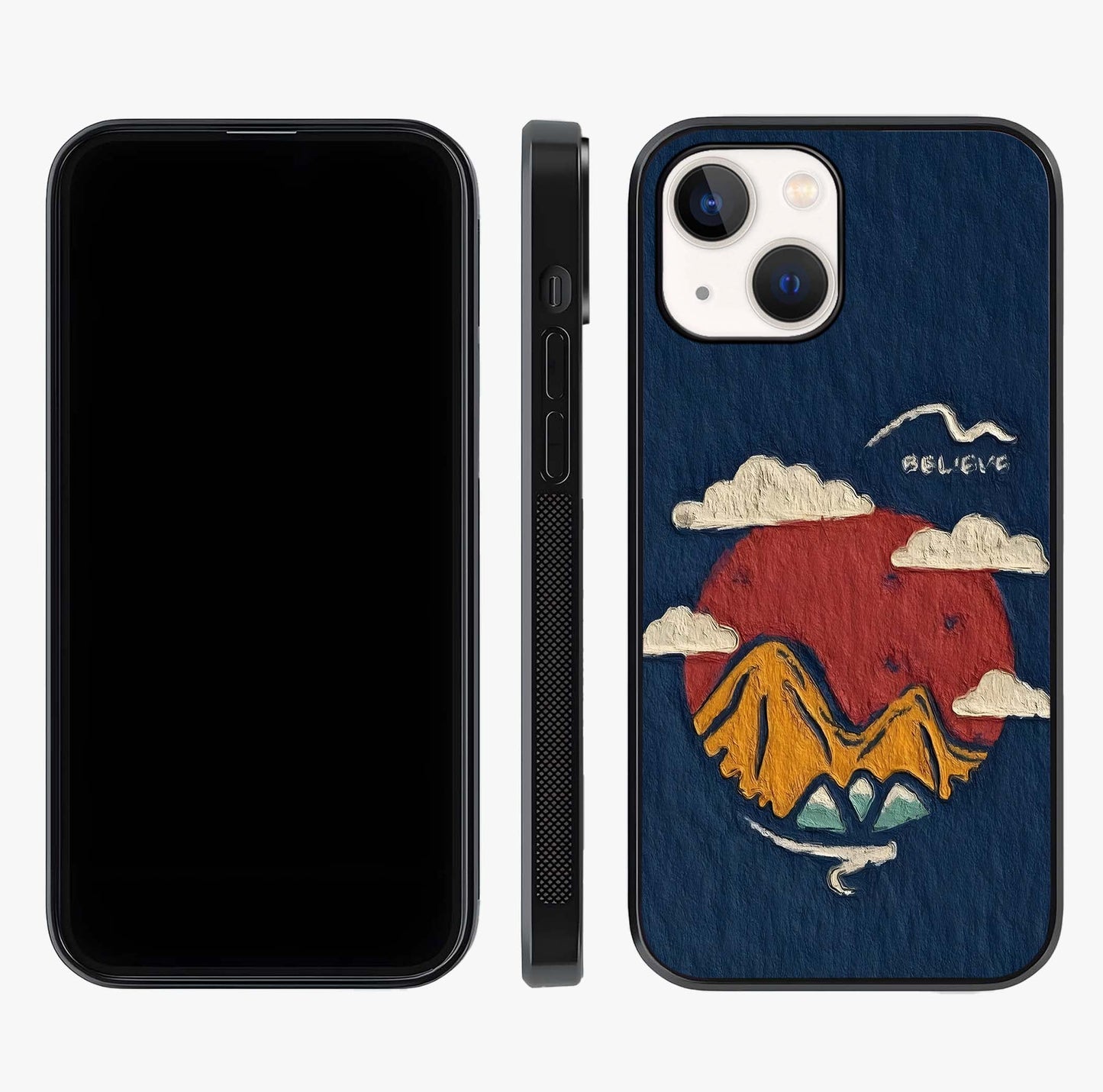 Dream Beyond Mountains Glass Case displayed upright for full design visibility and premium finish.