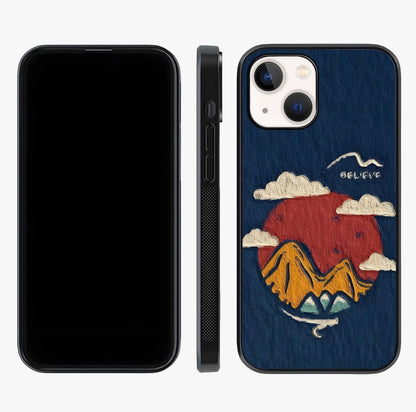 Dream Beyond Mountains Glass Case displayed upright for full design visibility and premium finish.