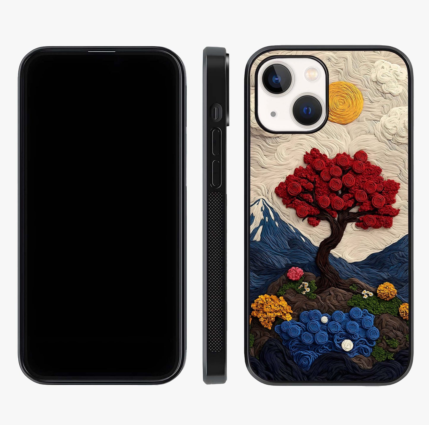 Eternal Nature Tapestry Glass Case displayed upright for full design visibility and premium finish.