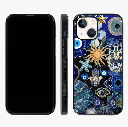 Evil Eye Charm Mix Glass Case displayed upright for full design visibility and premium finish.