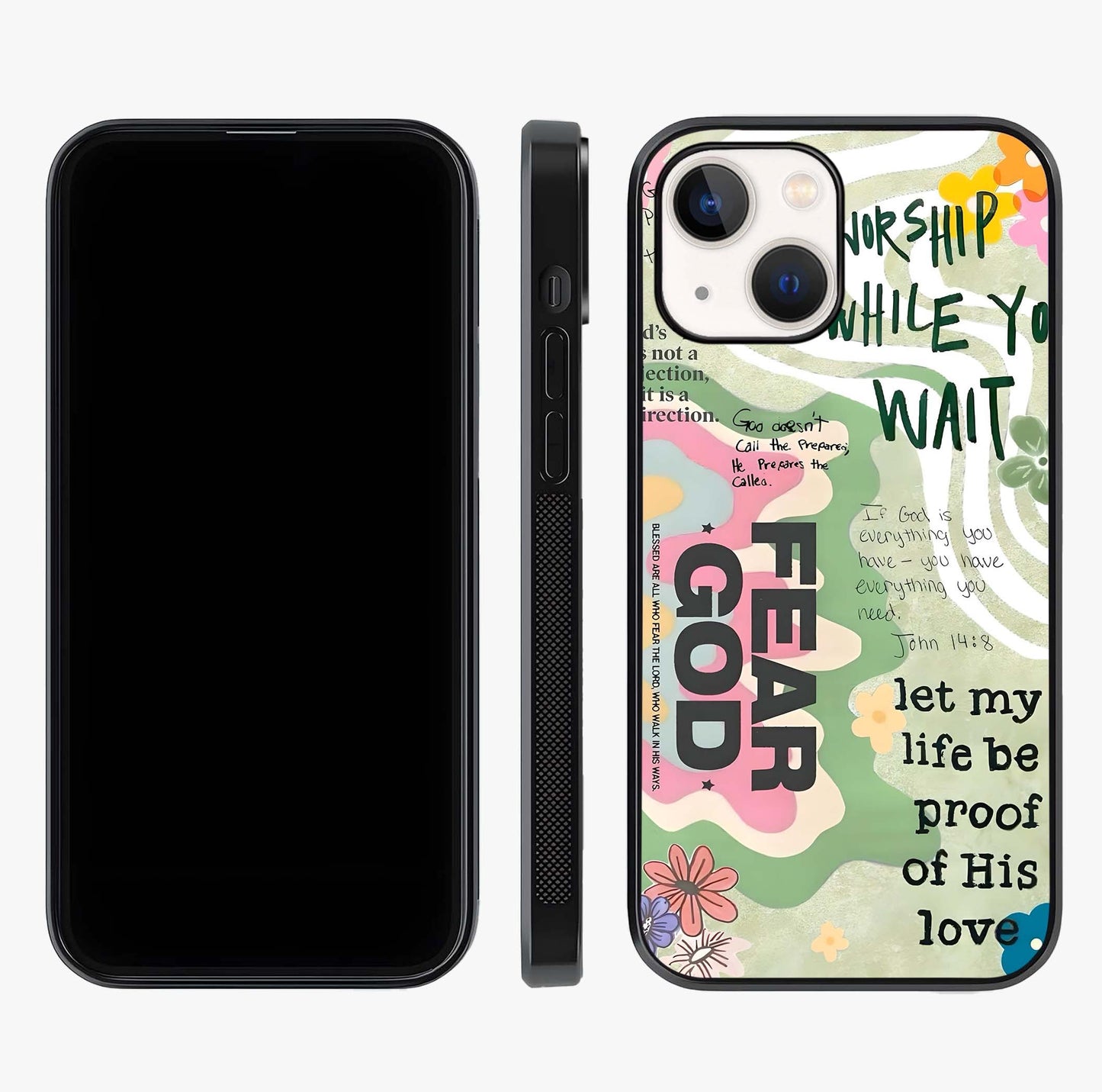 Faith Over Fear Glass Case displayed upright for full design visibility and premium finish.