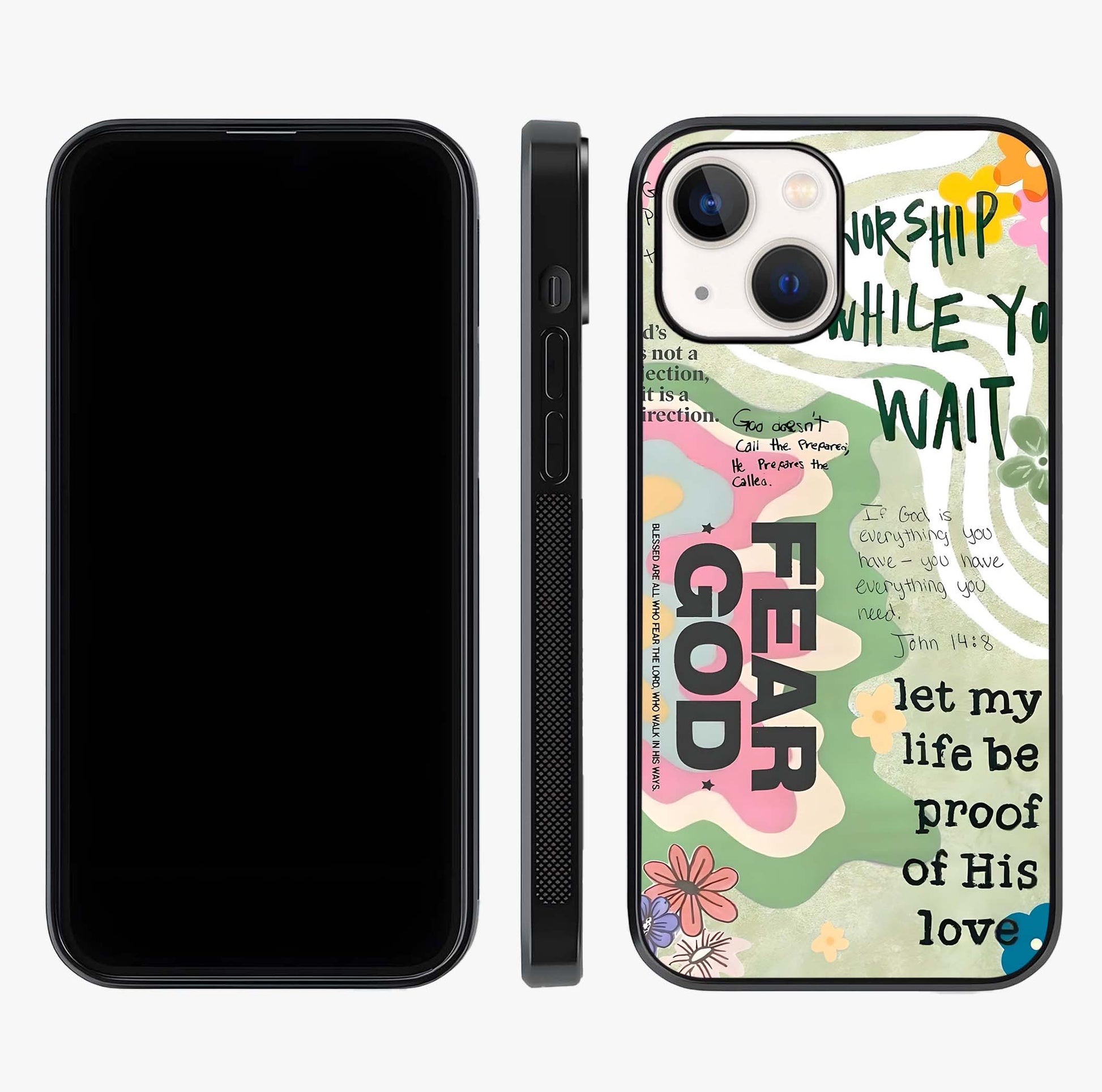 Faith Over Fear Glass Case displayed upright for full design visibility and premium finish.