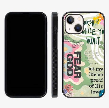 Faith Over Fear Glass Case displayed upright for full design visibility and premium finish.