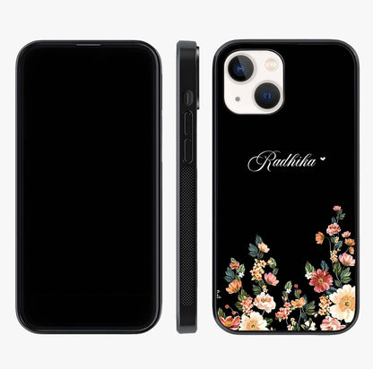 Floral Design With A Custom Personalized Name Glass Case displayed upright for full design visibility and premium finish.