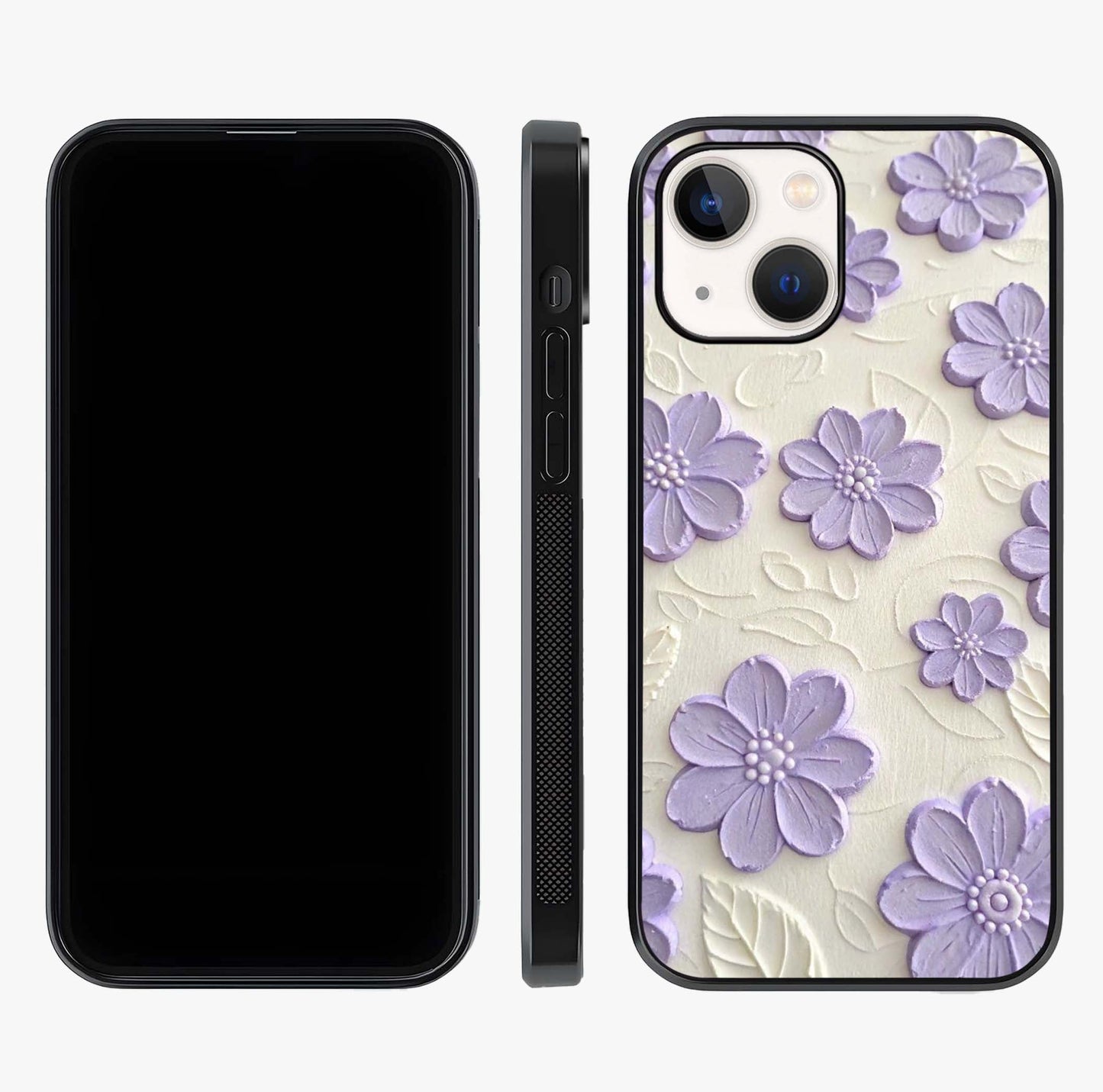 Floral Wall Art With Purple Flowers Glass Case displayed upright for full design visibility and premium finish.
