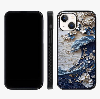 Floral Wave Origami Glass Case displayed upright for full design visibility and premium finish.