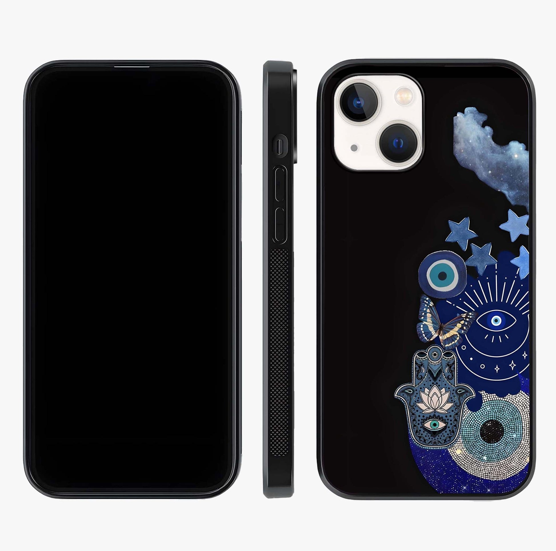 Galactic Charm Cluster Glass Case displayed upright for full design visibility and premium finish.