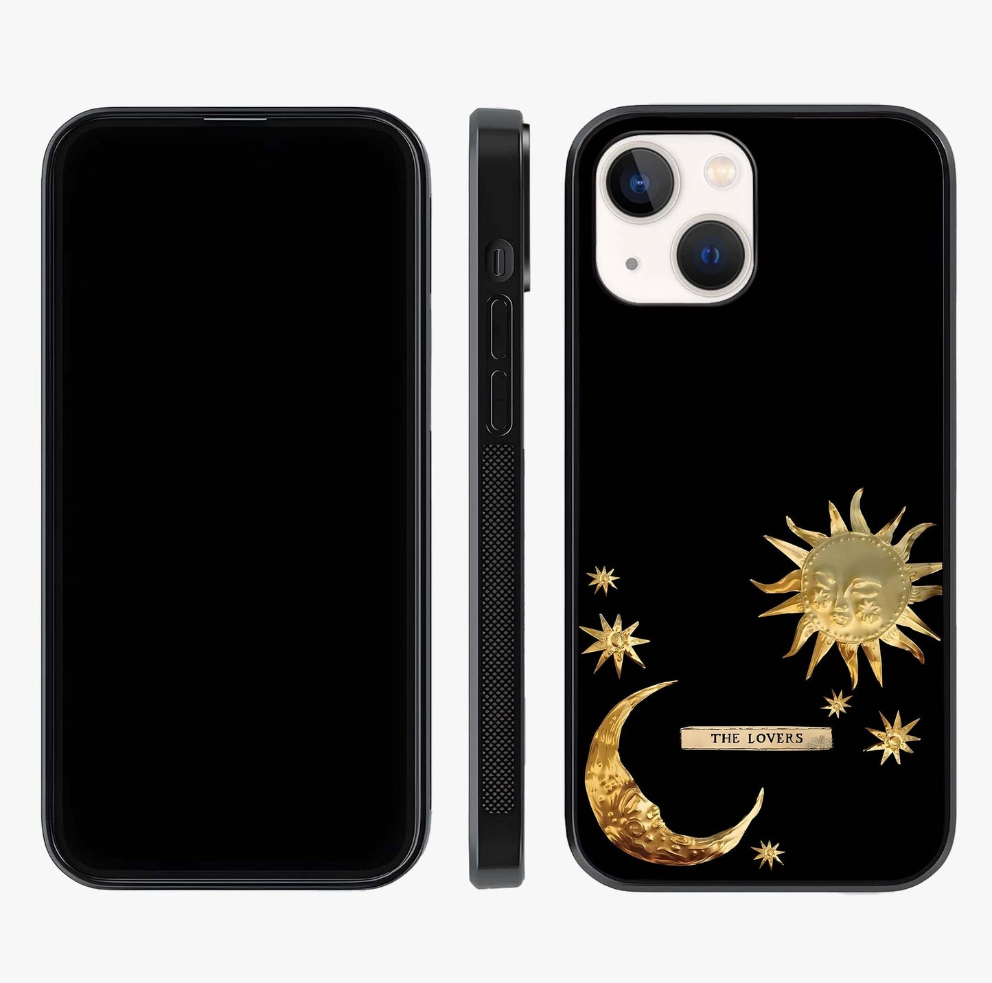 Golden Celestial Charm Glass Case displayed upright for full design visibility and premium finish.