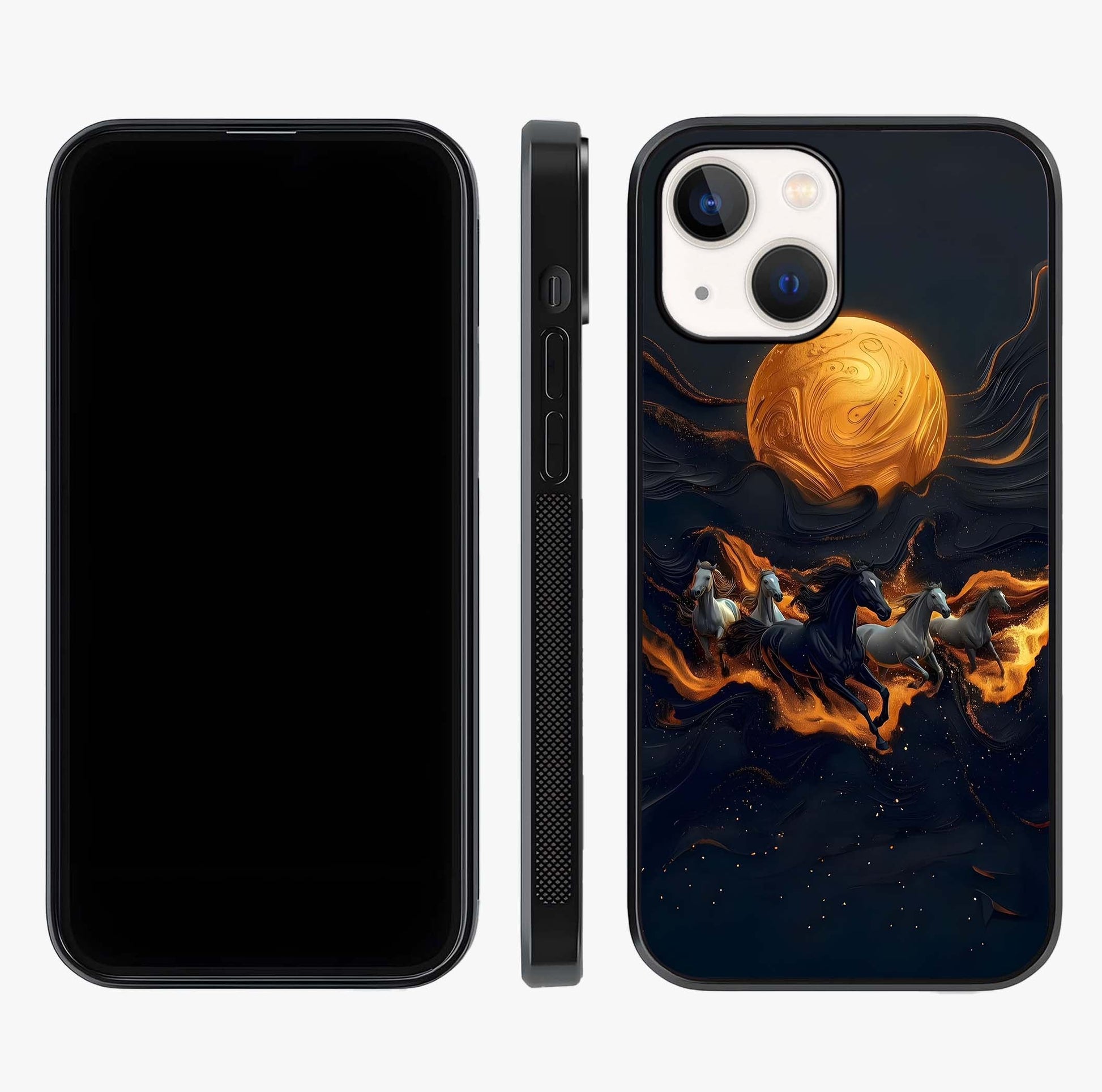 Golden Stallion Moonride Glass Case displayed upright for full design visibility and premium finish.