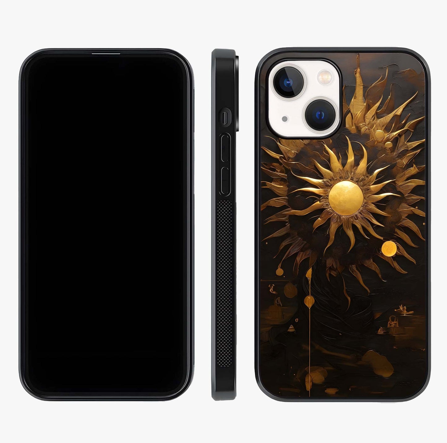 Golden Sun Majesty Glass Case displayed upright for full design visibility and premium finish.