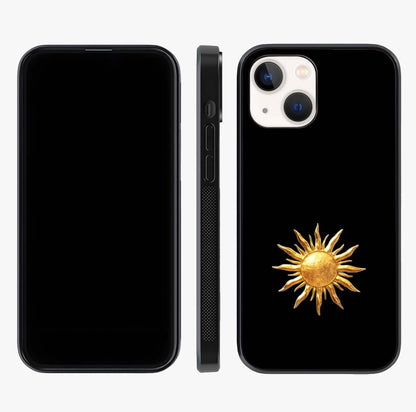 Golden Sun Minimalism Glass Case displayed upright for full design visibility and premium finish.