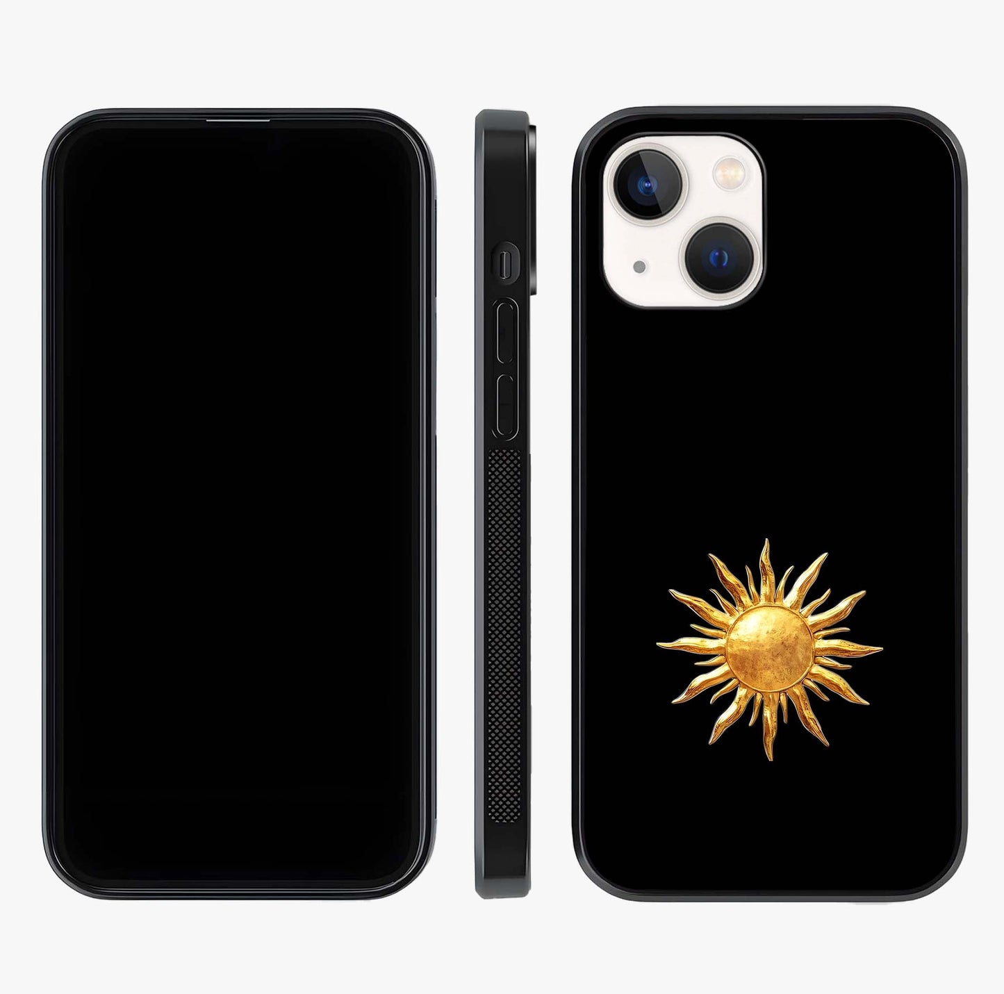 Golden Sun Minimalism Glass Case displayed upright for full design visibility and premium finish.