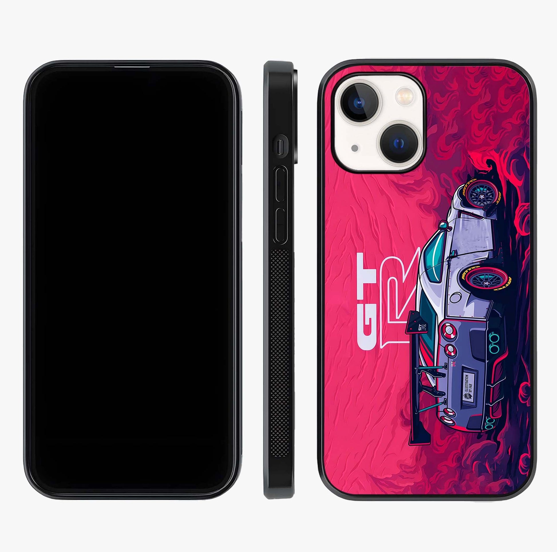GT R Car Pattern Glass Case displayed upright for full design visibility and premium finish.