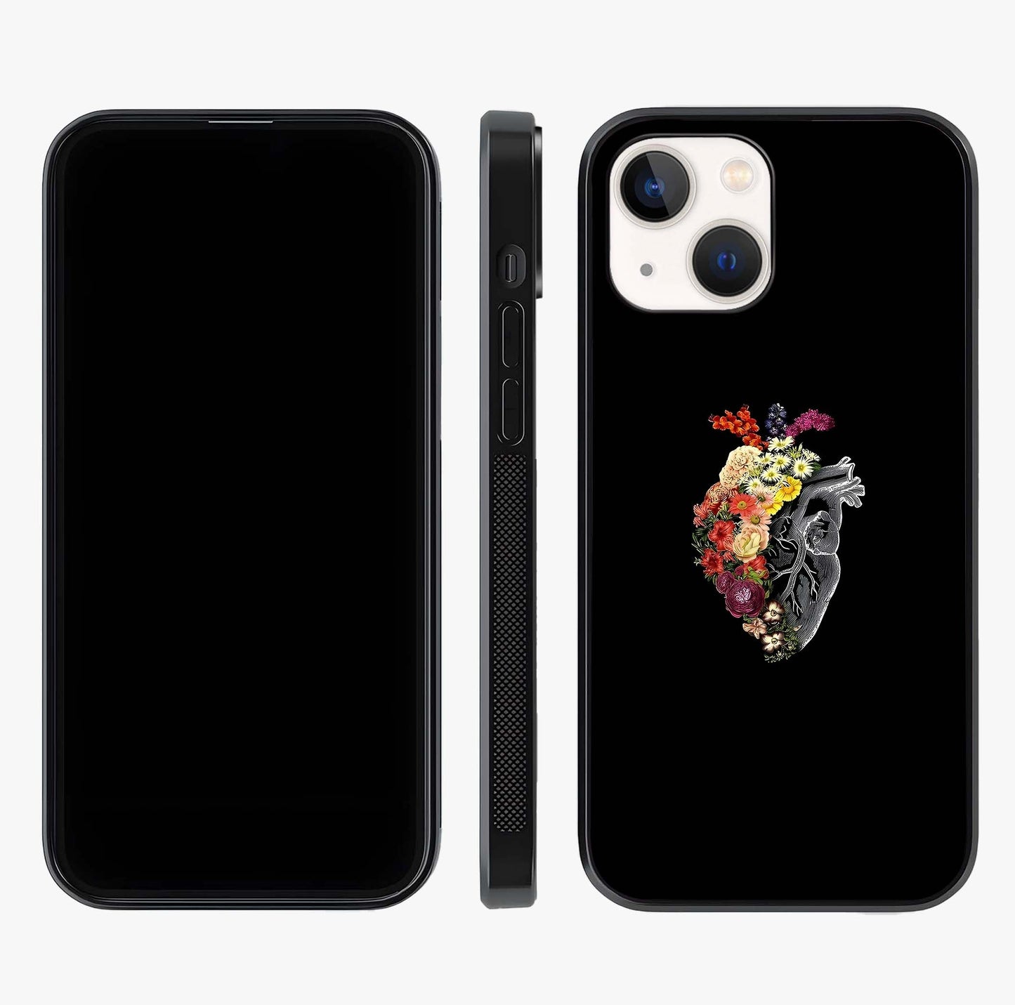 Heart With Flowers Glass Case displayed upright for full design visibility and premium finish.