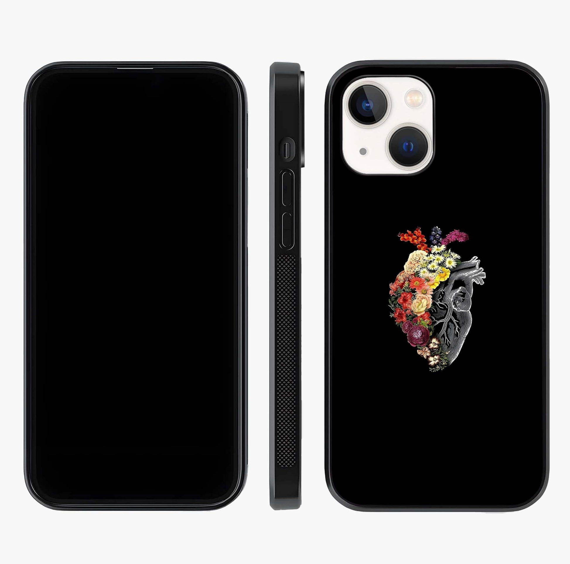 Heart With Flowers Glass Case displayed upright for full design visibility and premium finish.