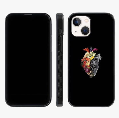 Heart With Flowers Glass Case displayed upright for full design visibility and premium finish.