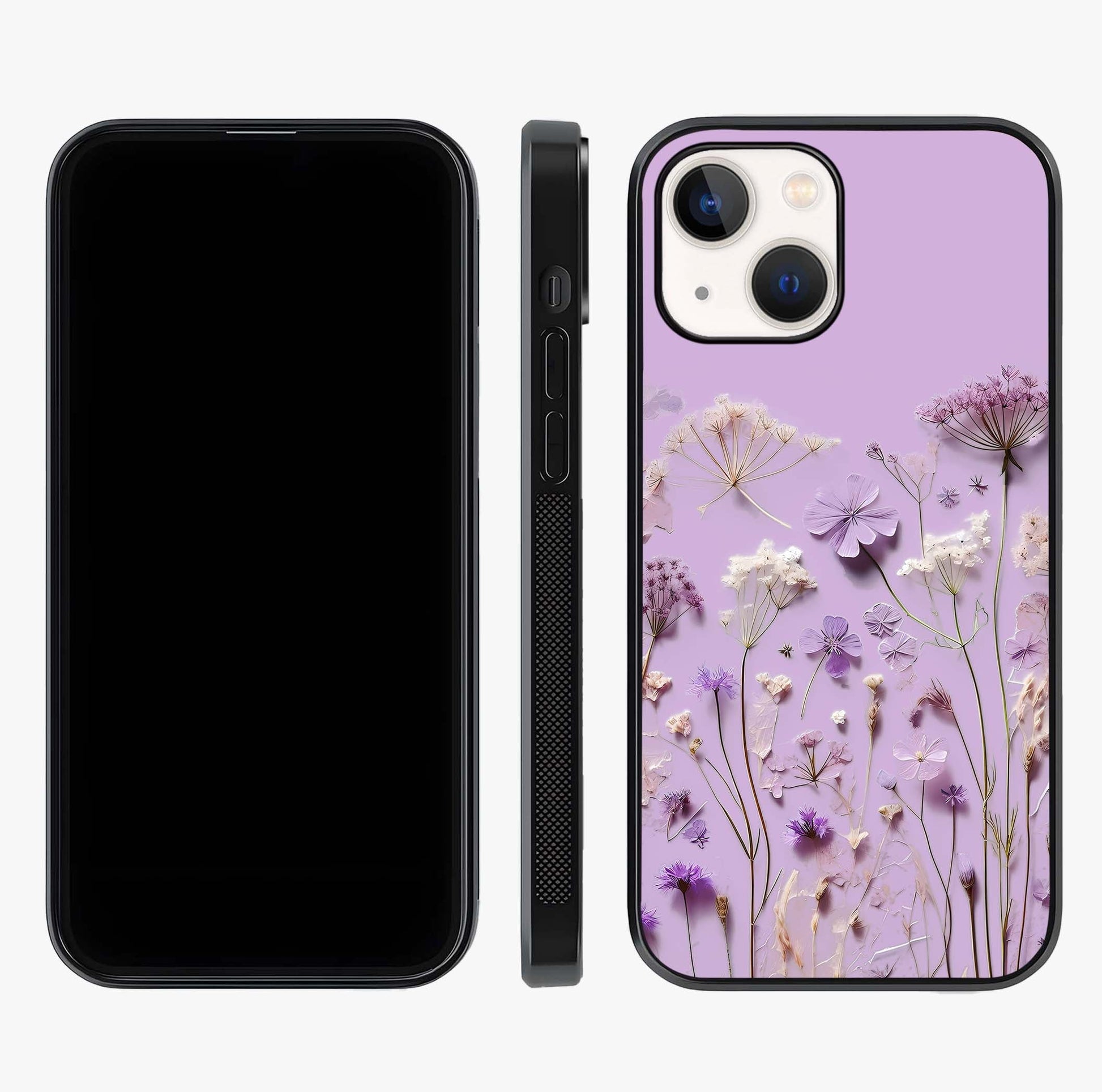 Lavender Blossom Dream Glass Case displayed upright for full design visibility and premium finish.