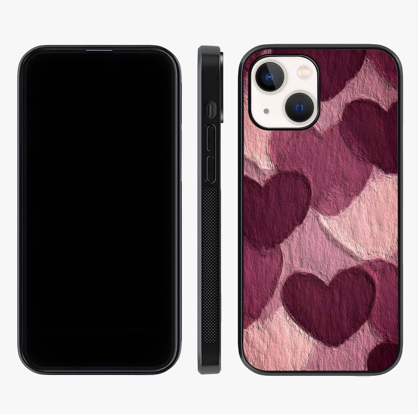 Layered Paper Hearts Glass Case displayed upright for full design visibility and premium finish.