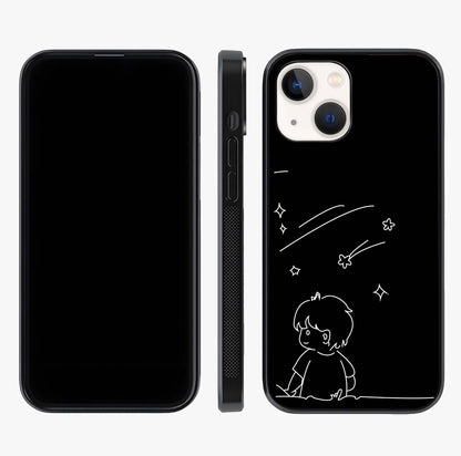 Line Art Boy With Shooting Stars Glass Case displayed upright for full design visibility and premium finish.