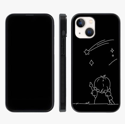 Line Art Girl With Shooting Stars Glass Case displayed upright for full design visibility and premium finish.