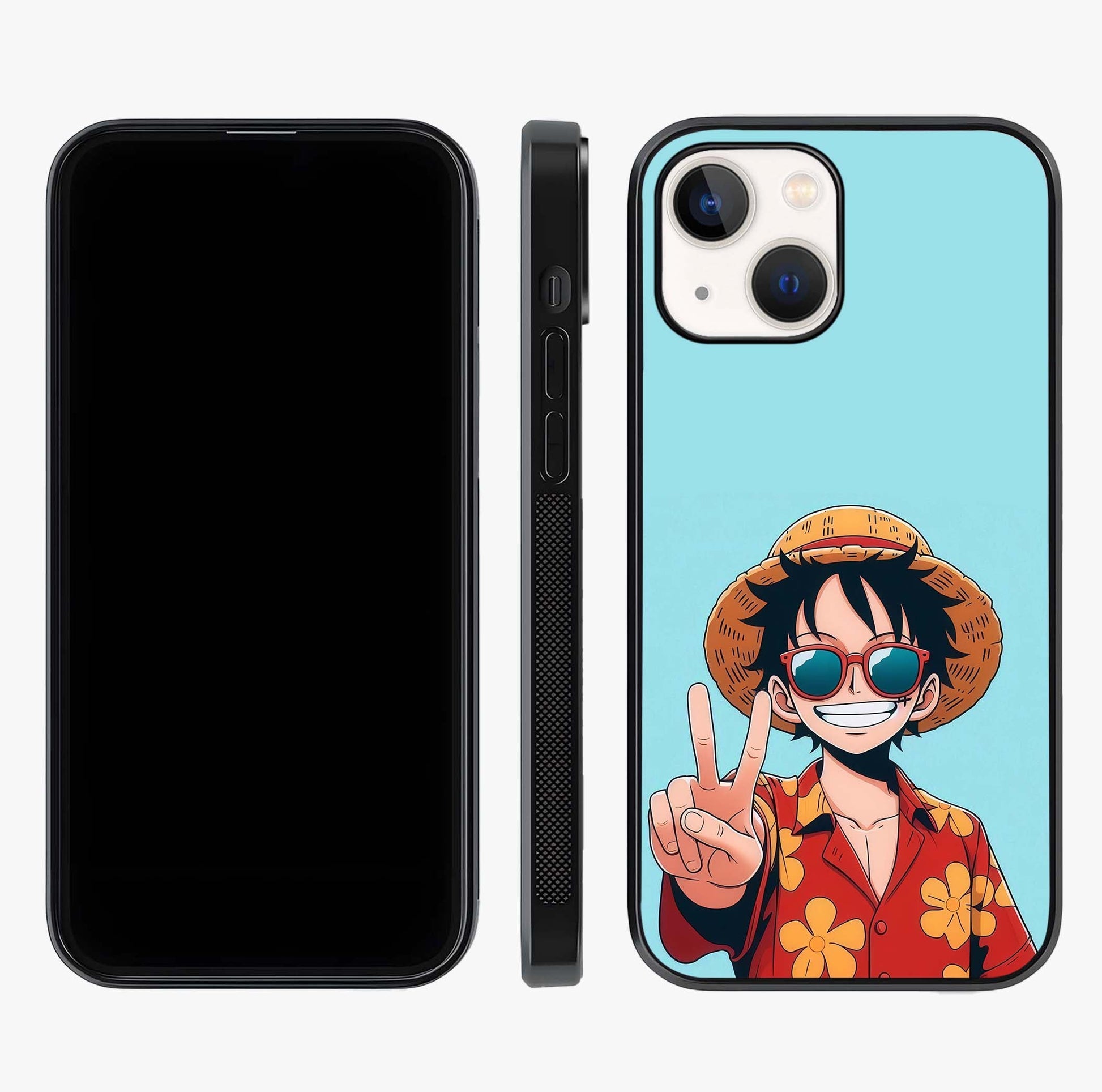 Luffy Summer Anime Vibe Glass Case displayed upright for full design visibility and premium finish.