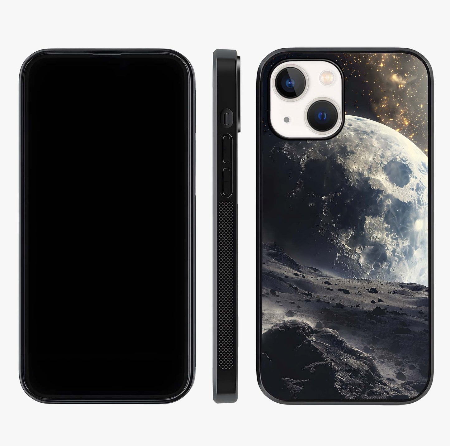 Lunar Horizon Glow Glass Case displayed upright for full design visibility and premium finish.