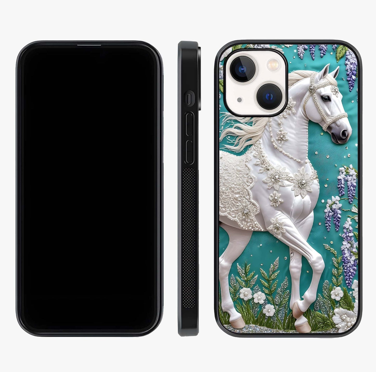 Majestic Floral Stallion Glass Case displayed upright for full design visibility and premium finish.