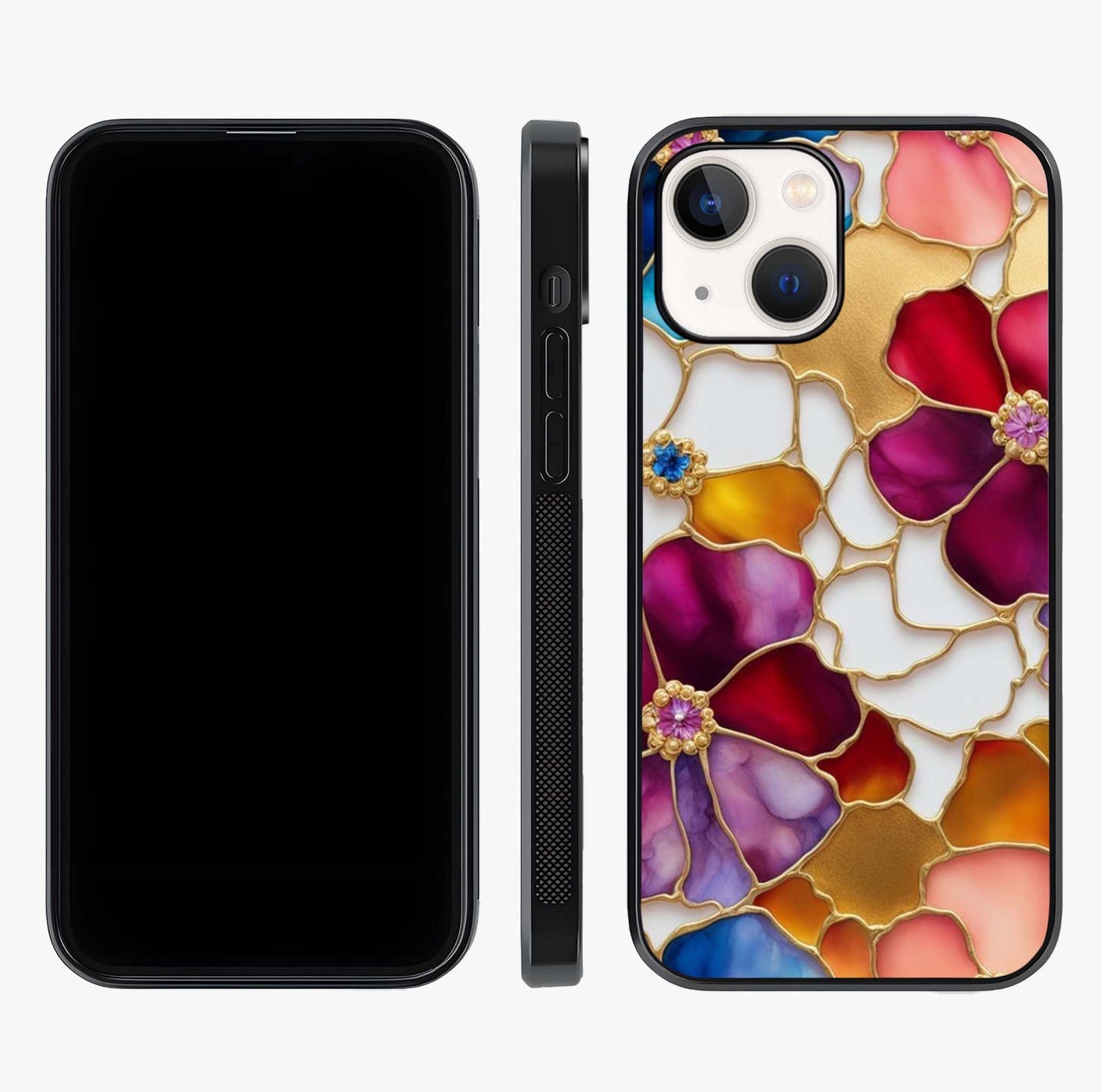 Marble Flower Pattern Glass Case displayed upright for full design visibility and premium finish.