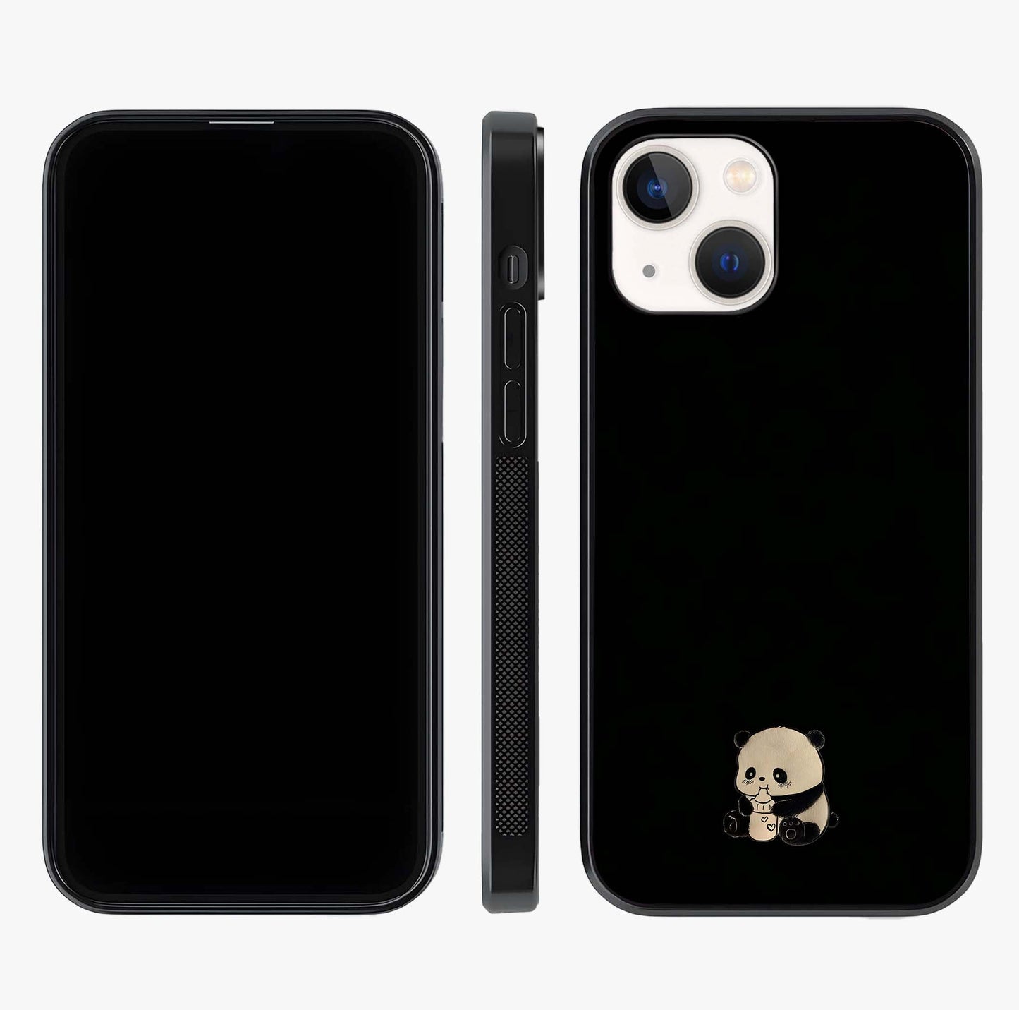 Midnight Panda Love Glass Case displayed upright for full design visibility and premium finish.