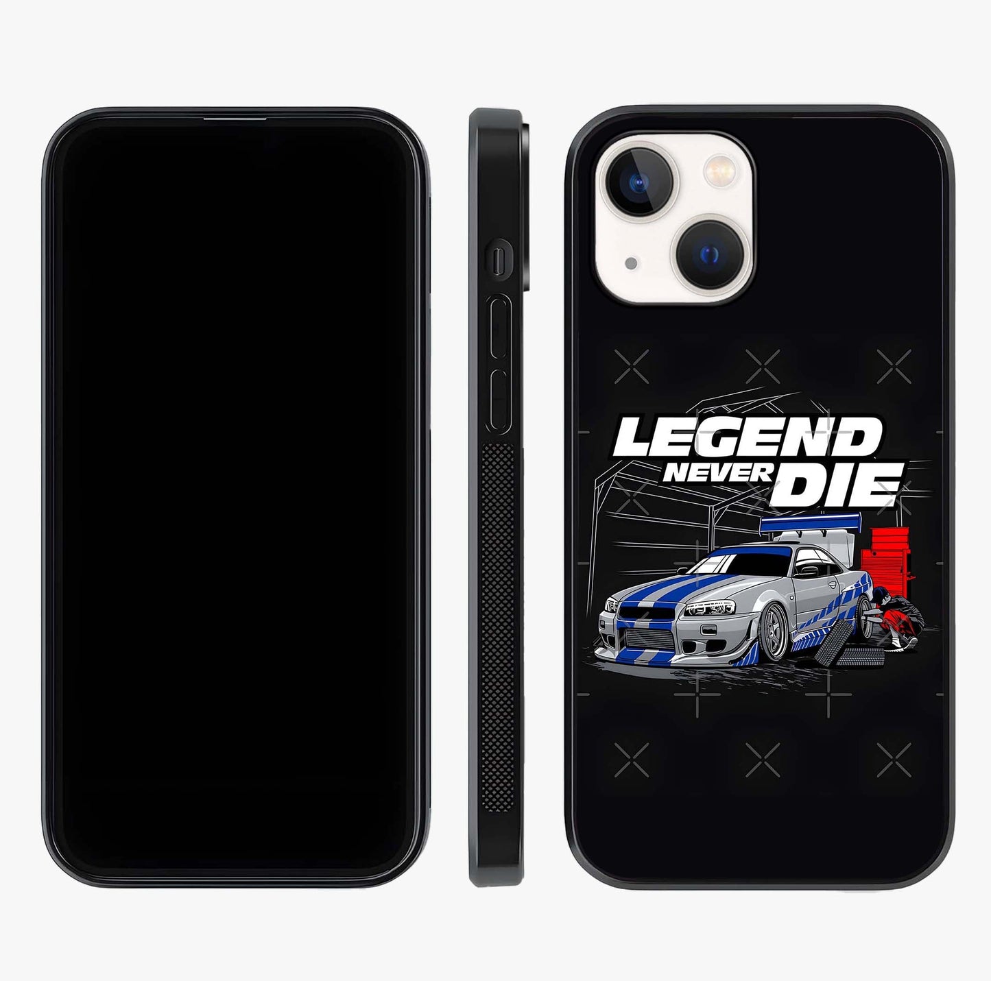 Midnight Racing Legacy Glass Case displayed upright for full design visibility and premium finish.