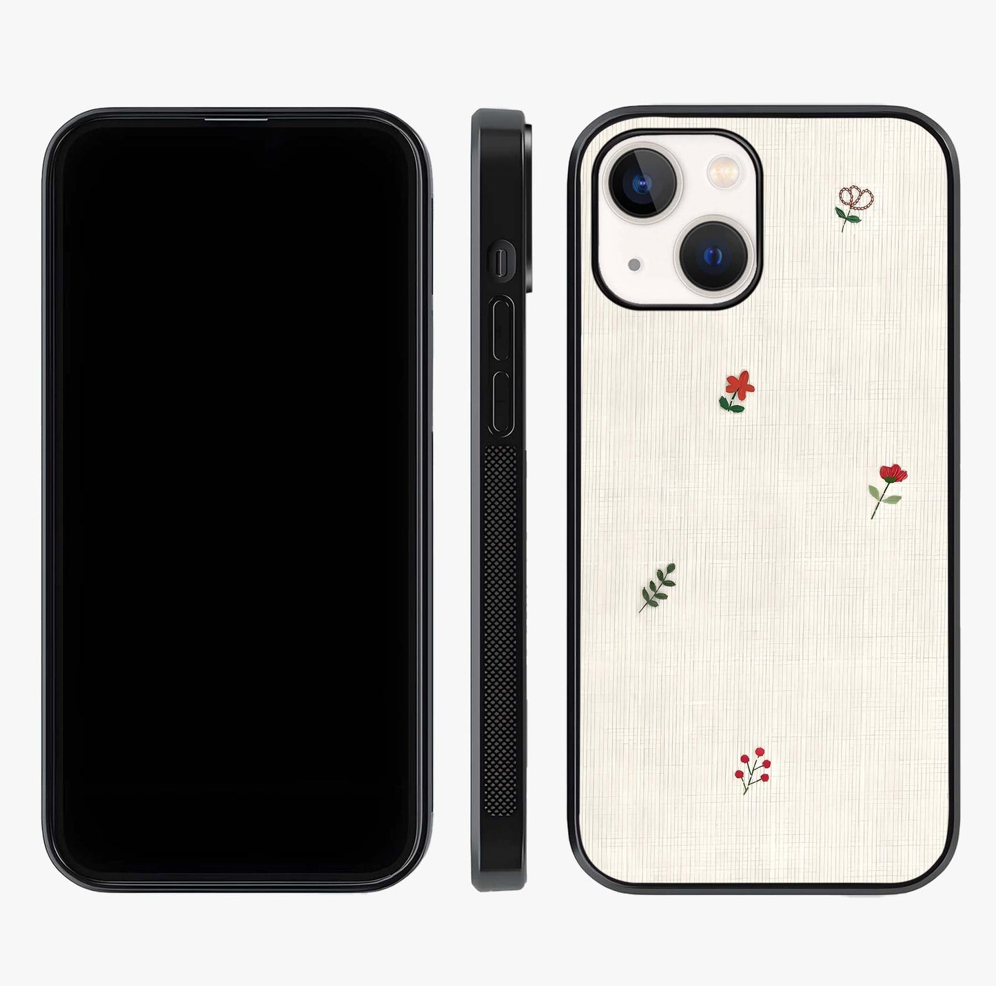 Minimal Petal Whispers Glass Case displayed upright for full design visibility and premium finish.