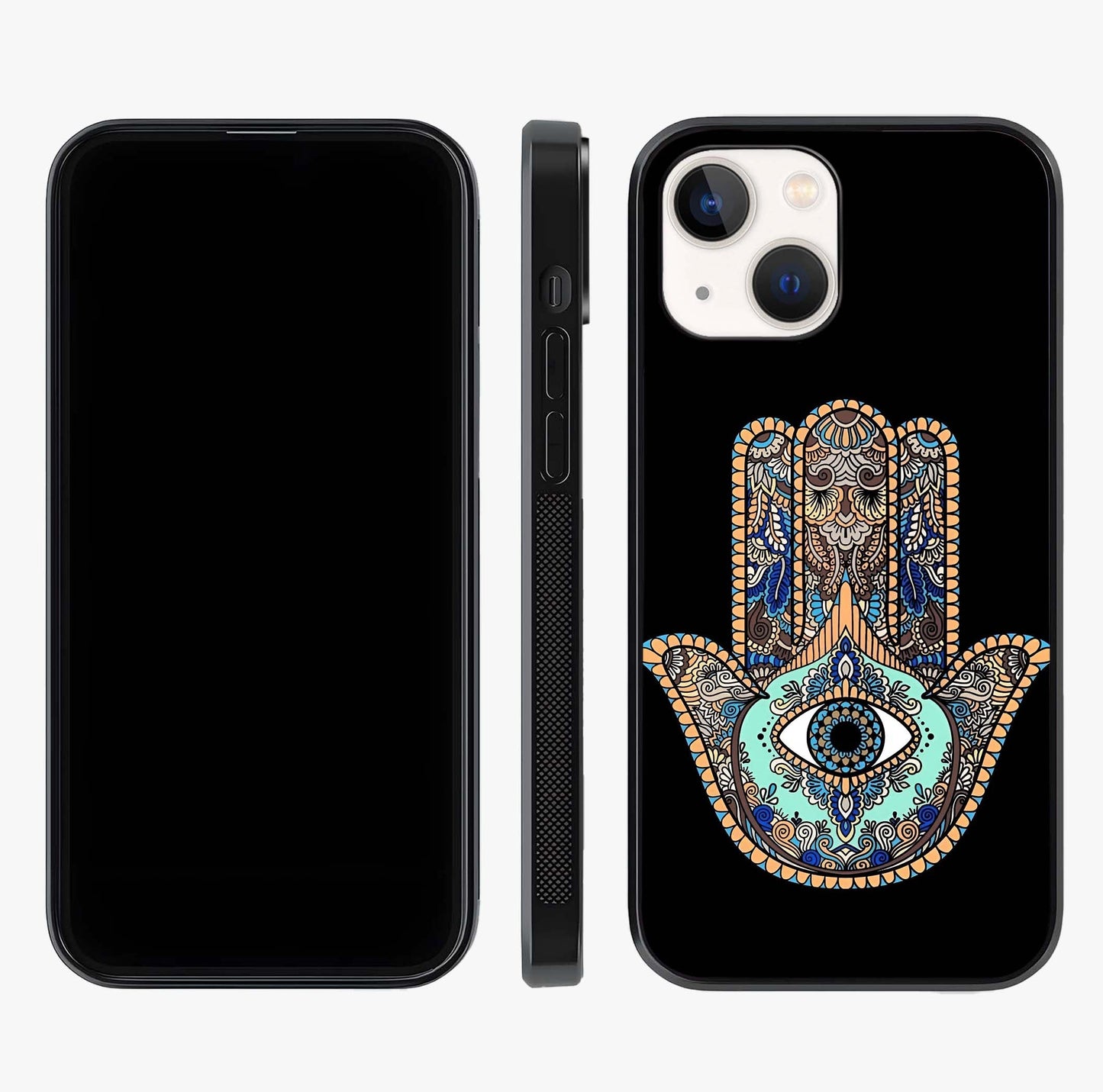 Mystic Hamsa Eye Glass Case displayed upright for full design visibility and premium finish.